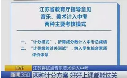 苏州将试点艺术素质纳入中考 考核结果将计入