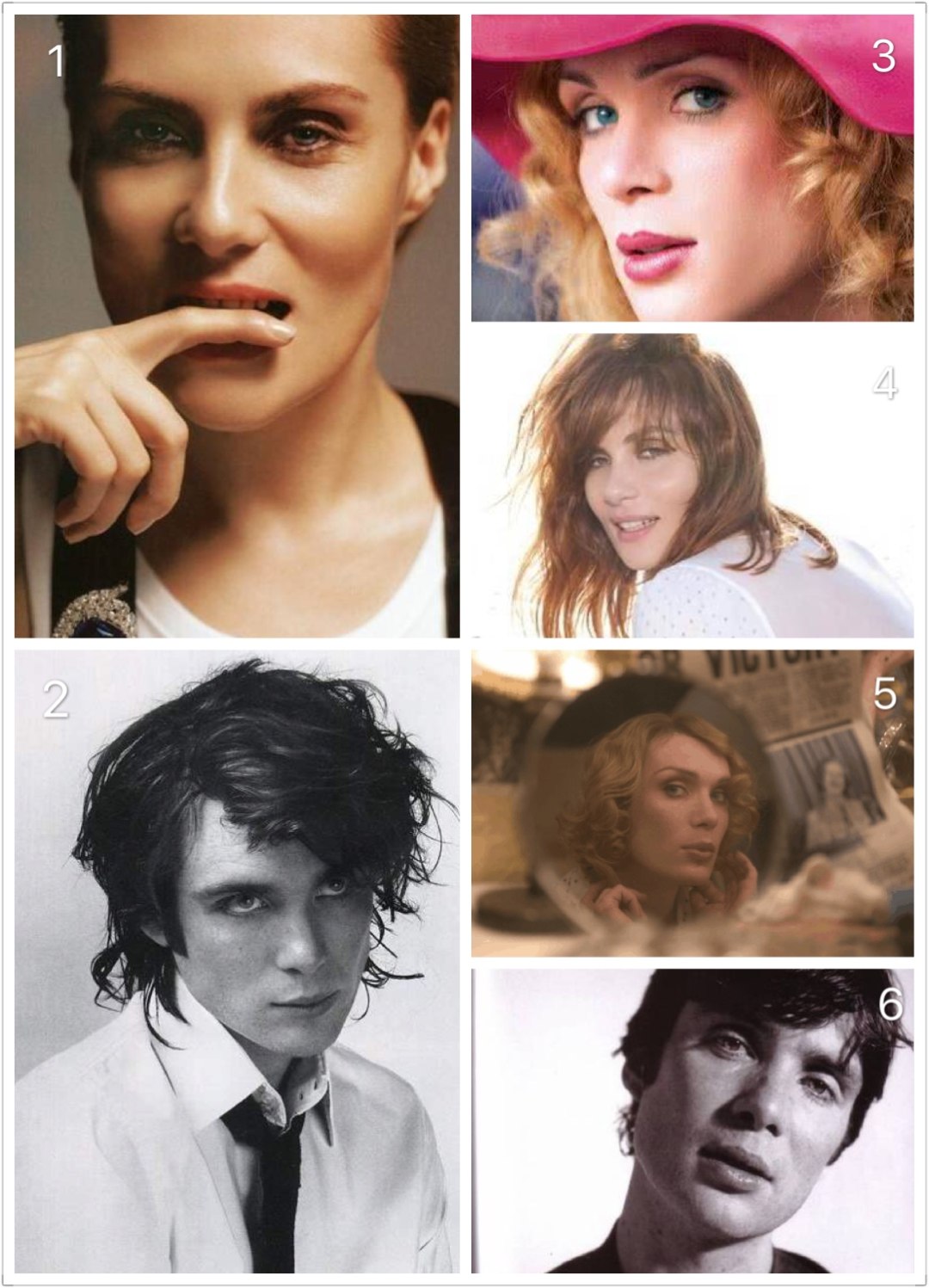 答案:1,4 emmanuelle seigne;2,3,5,6 cillian murphy.