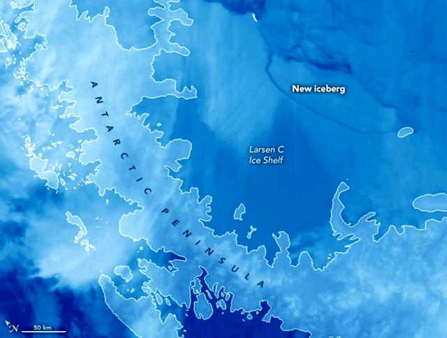 南极巨大冰架崩塌后什么样?NASA拍下第一张实景图 南极冰架崩塌后第一幅照片,从太空看5800平方公里巨大冰山