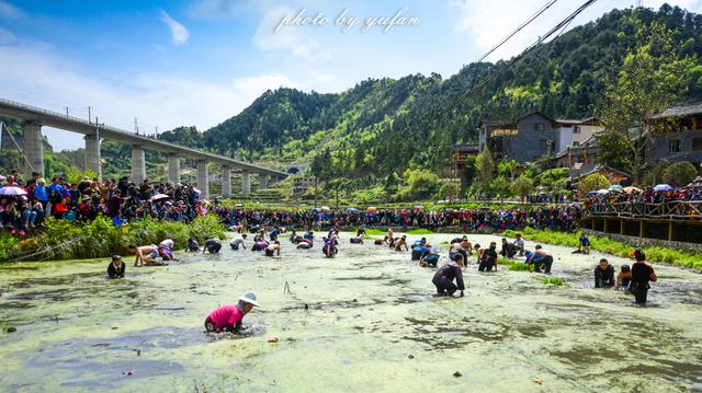 混水摸鱼打泥战,男男女女光着膀子在泥浆里狂