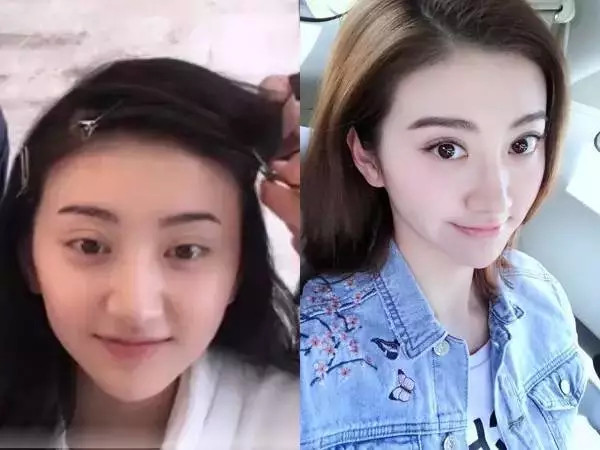 ▲景甜素颜时的双眼皮显得较宽,但上妆后非常自然,红豆色眼影的