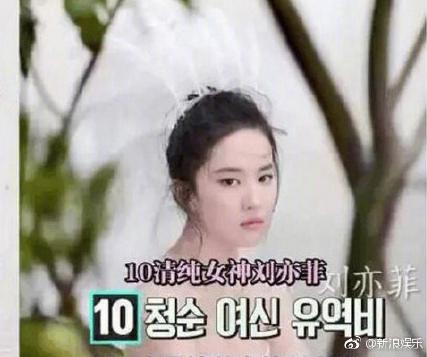 韩国网友选出的亚洲十大女神,赵丽颖排第一