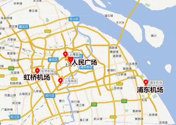 上海浦东国际机场位于上海市东边的浦东新区滨海地带,而上海虹桥国际