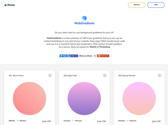 WebGradients u2013 提供180种渐变配色灵感的网站